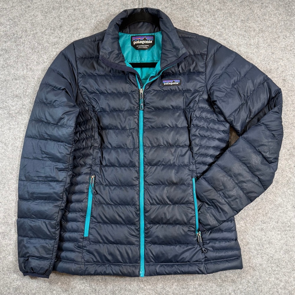 Patagonia Down Sweater Jacket Womens XS Navy Blue Teal Puffer FullZip 84683 FA16